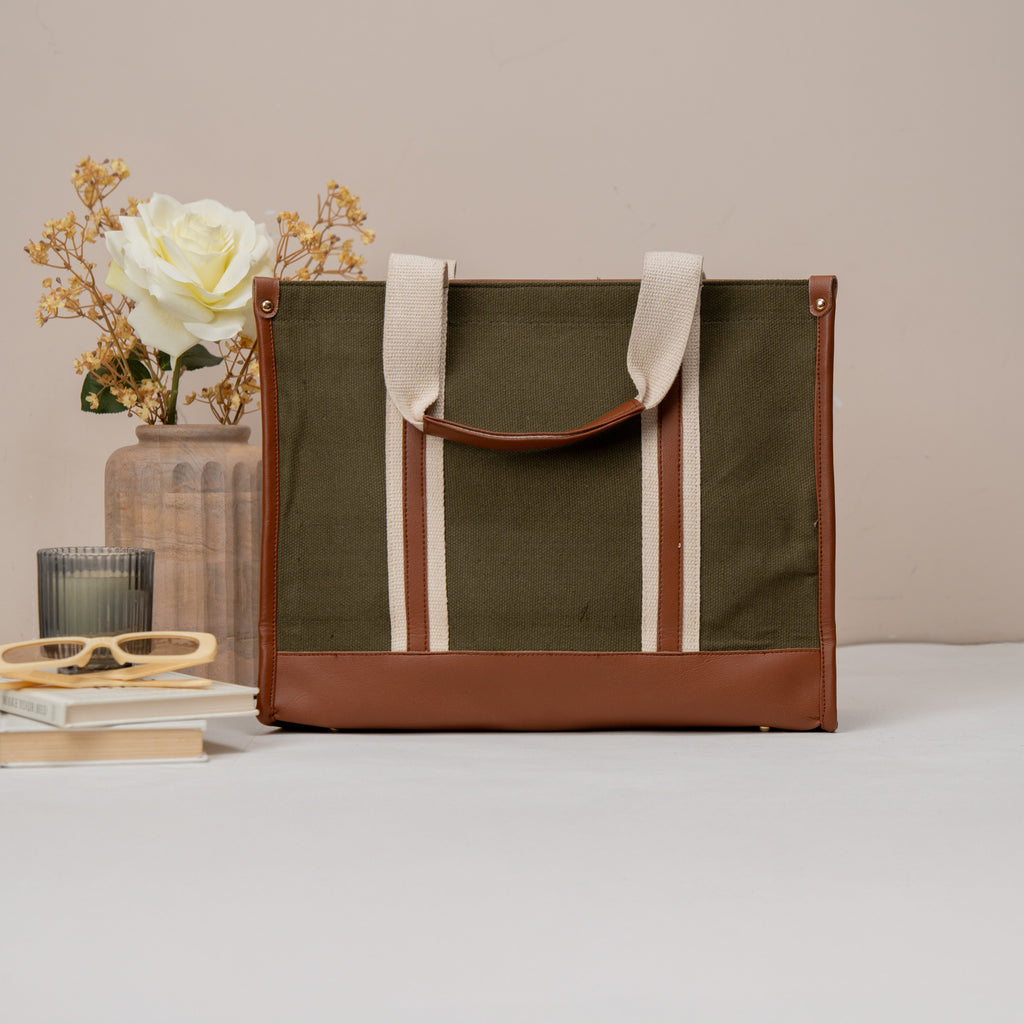 Sage Canvas Office Tote Bag